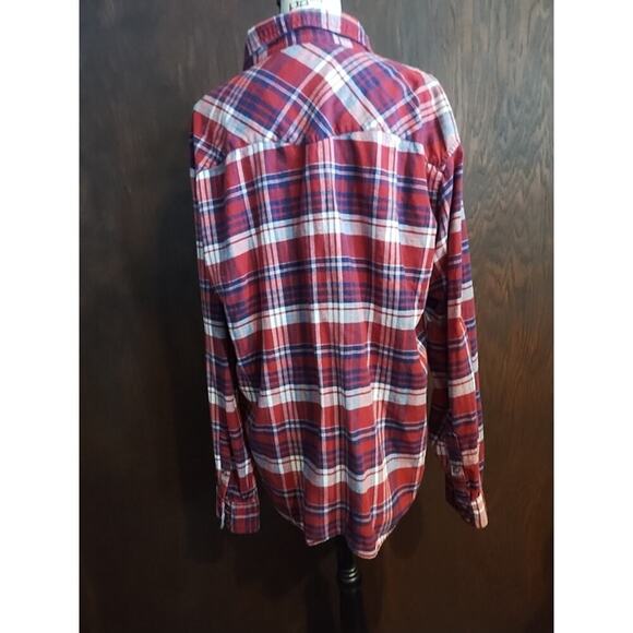 Jachs Girlfriend 4th of July Comfort Stretch Plaid Pearl Button Flannel Shirt XL - Picture 6 of 7